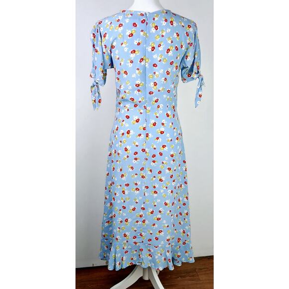 Anthropologie Faithful The Brand SZ 4 Erin Ditzy Print Midi Dress Blue - Picture 6 of 8